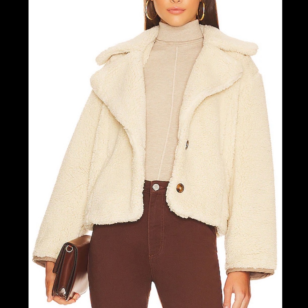 NWT FREE PEOPLE joplin cozy teddy Sherpa coat in ivory size large - Picture 2 of 13